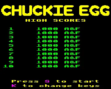Chuckie Egg (1984)(A&F Software)[a] screen shot title